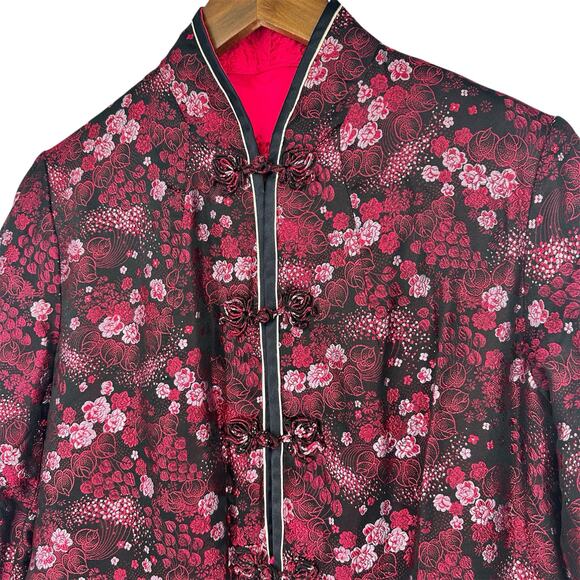 Solz Squirrel Chinese Reversible Silk Jacket Size MED Black Pink Floral GUC - Picture 11 of 13